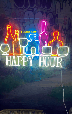 happy hour neon sign