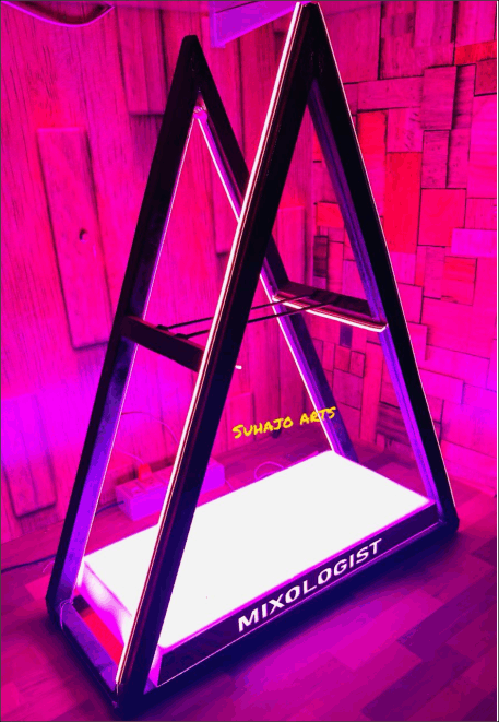 triangle shape iron stand with pin colour neon counter display