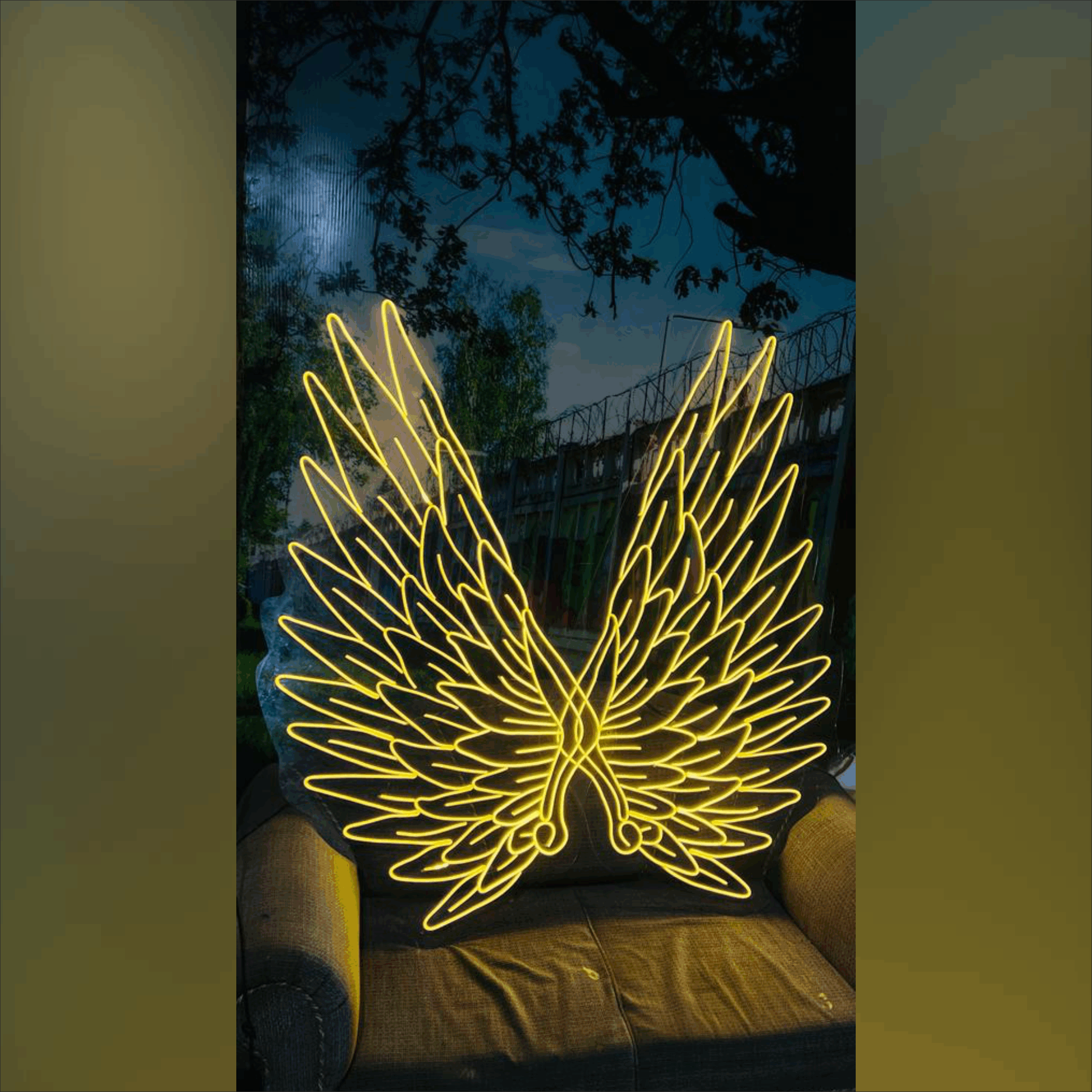 wings in yellow neon