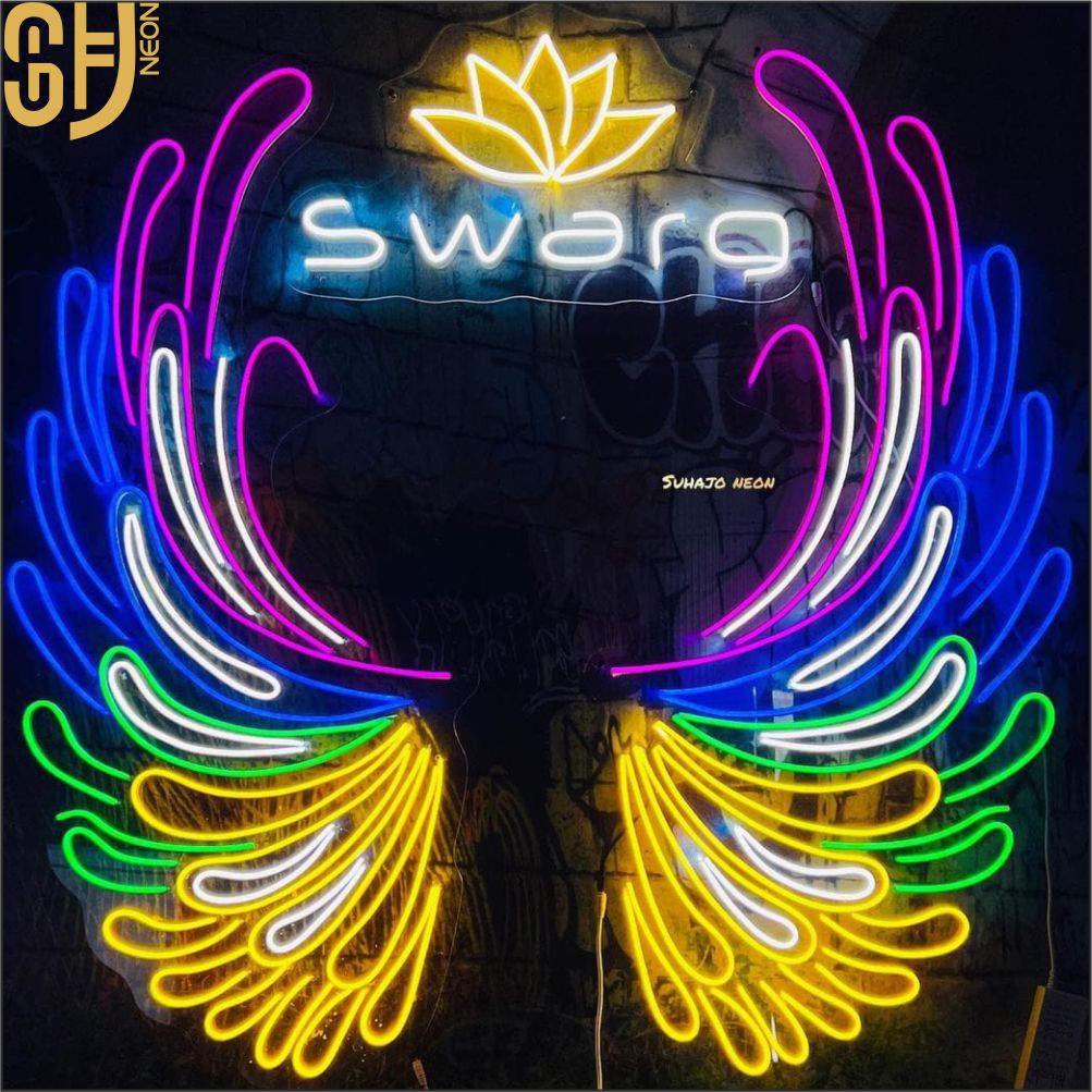 colourfull neon sign wings